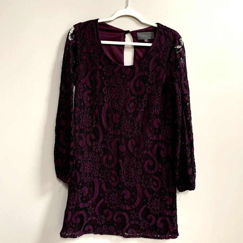 Anthropologie Lace Shift Dress Women's XS Purple Long Sleeve Dark Romance Whimsy